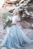 nice lace Top Short Sleeves Prom Dress, A Line Cheap Wedding Dresses HZ0509