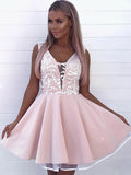 Appliqued A Line Homecoming Dresses V Neck Short Hoco Dress HZ0509
