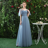 Line Chiffon Blue Cheap Prom Dress, Long Bridesmaid Dresses HZ0509