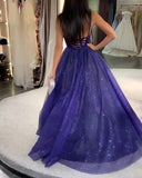 A-line Spaghetti Straps Sparkly Long Simple Prom Dresses Evening Dress HZ0509